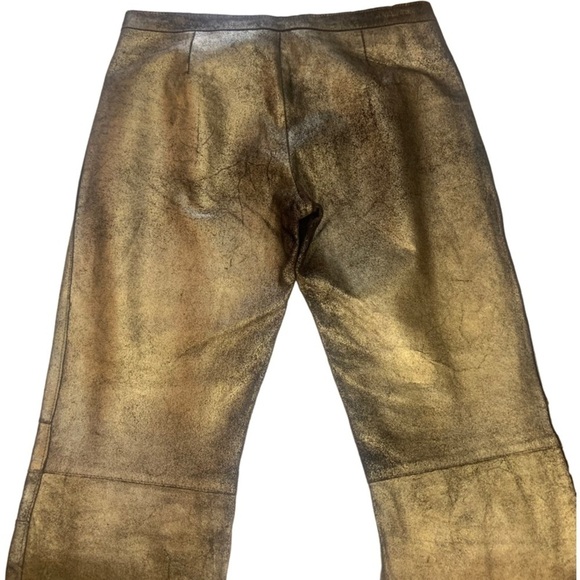 BCBGMaxazaria Gold Bronze Zip Front Genuine Leather Straight Leg Pants - Picture 6 of 14